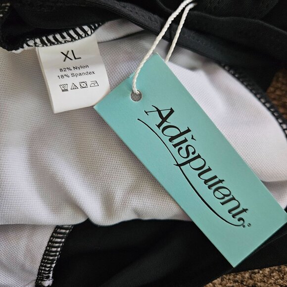 Womens XL Black & White Palm Tree High Waisted Bikini Set Asymmetric Top Sexy - Picture 5 of 7